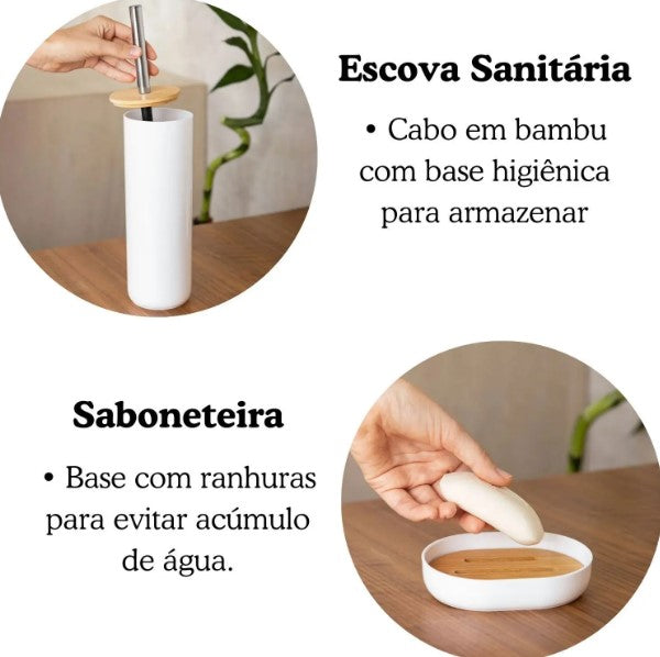 Conjunto de Acessório para Banheiro BRANCO  - Bambu 6 Peças BM-F1080B