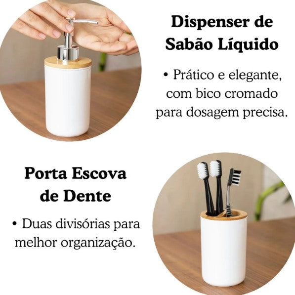 Conjunto de Acessório para Banheiro BRANCO  - Bambu 6 Peças BM-F1080B