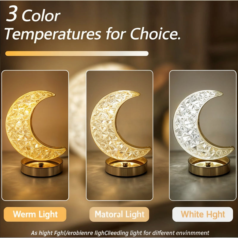 LUA - Luminária Abajur Cristal Led Touch Recarregável USB Bivolt