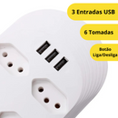 6 TOMADAS - Filtro de Linha Extensão 3 USB-A 2 metros Bivolt - BM-8705A
