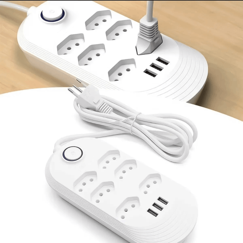 6 TOMADAS - Filtro de Linha Extensão 3 USB-A 2 metros Bivolt - BM-8705A