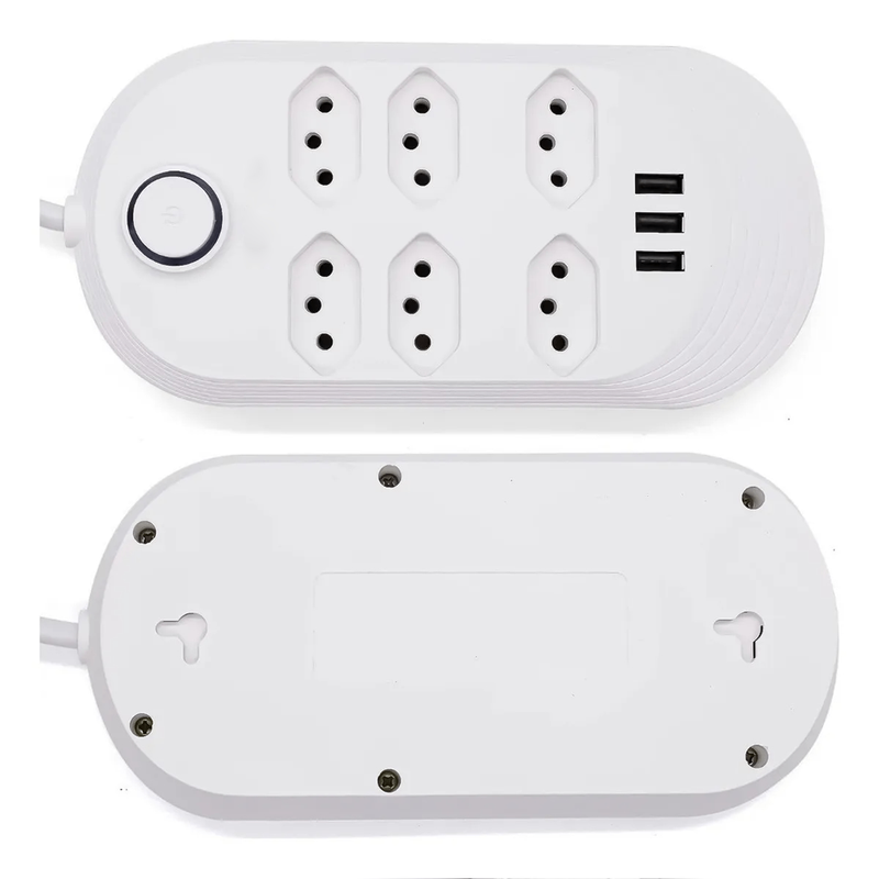 6 TOMADAS - Filtro de Linha Extensão 3 USB-A 2 metros Bivolt - BM-8705A