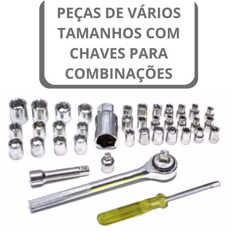 CINZA - Jogo De Ferramentas 40 Peças Soquetes c/ Maleta uso Automotível e Doméstico