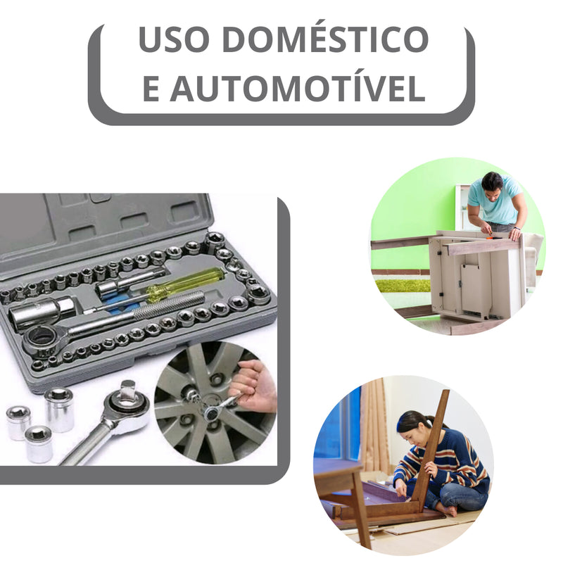 CINZA - Jogo De Ferramentas 40 Peças Soquetes c/ Maleta uso Automotível e Doméstico