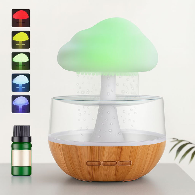Umidificador Difusor De Aroma De design Nuvem e Chuva 7 Cores Luz Noturna Doméstica.