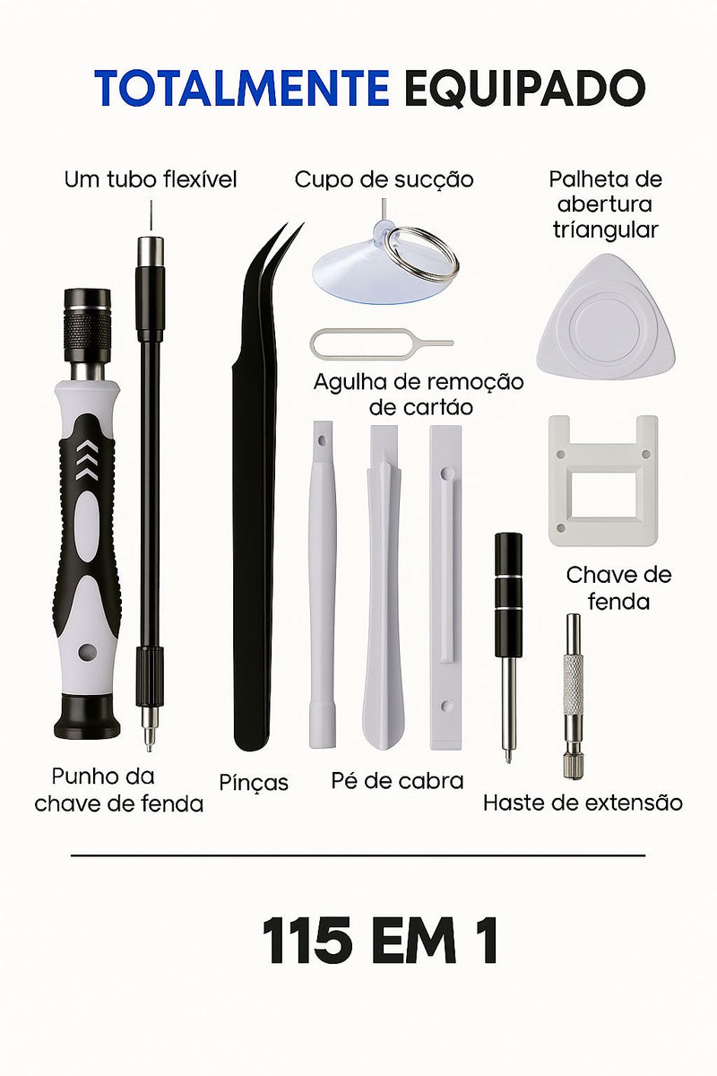 ￼Jogo Chaves De Fenda Precisão Com 115 peças 1 Kit Ferramentas P/ Manutenção Celular Notebook