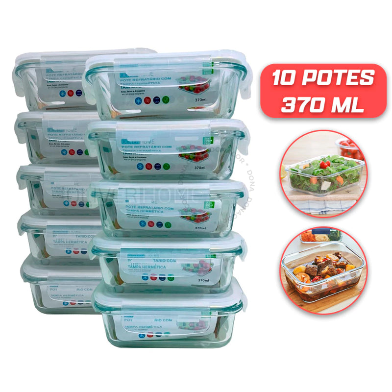 Kit 5 Potes de Vidro Hermético 370ml.