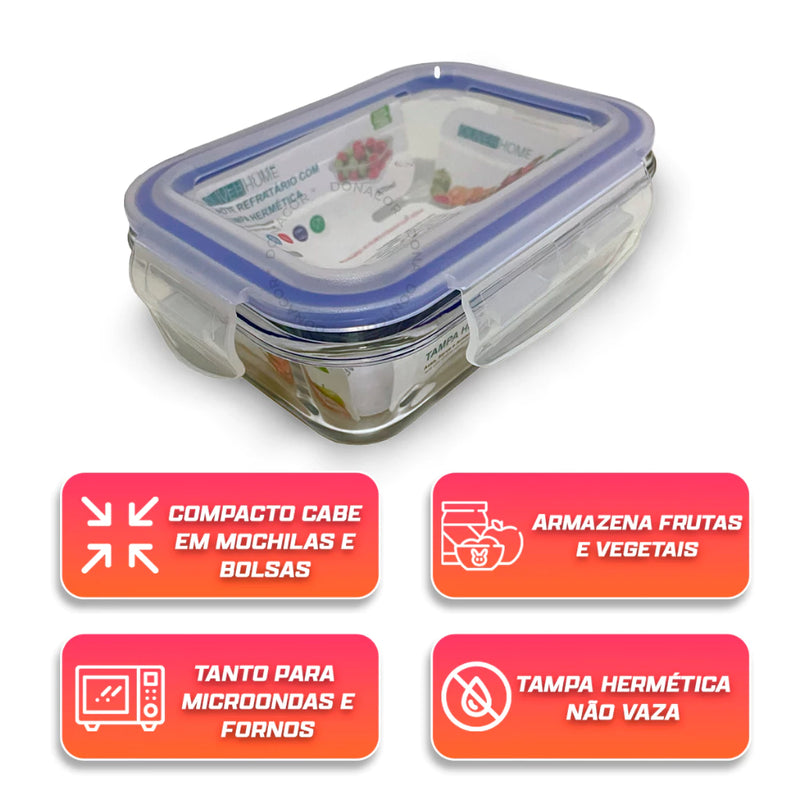 Kit 5 Potes de Vidro Hermético 370ml.