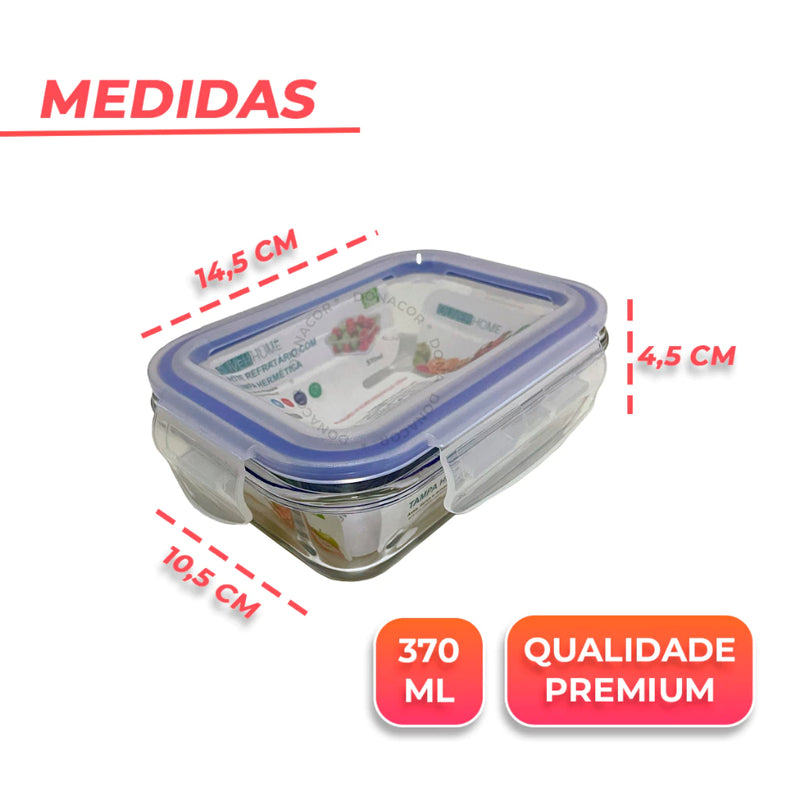 Kit 5 Potes de Vidro Hermético 370ml.