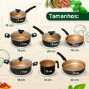 Jogo de Panelas Antiaderente 10 Peças Marpal Trofa – Alumínio, Tampa de Vidro e Acessórios