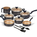 Jogo de Panelas Antiaderente 10 Peças Marpal Trofa – Alumínio, Tampa de Vidro e Acessórios