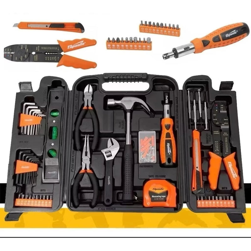 Kit de Ferramentas Completo Profissional com 120 Peças – Alicates, Chaves Allen, Jogo de Bits, Fita Métrica, Martelo e Maleta Portátilmplo